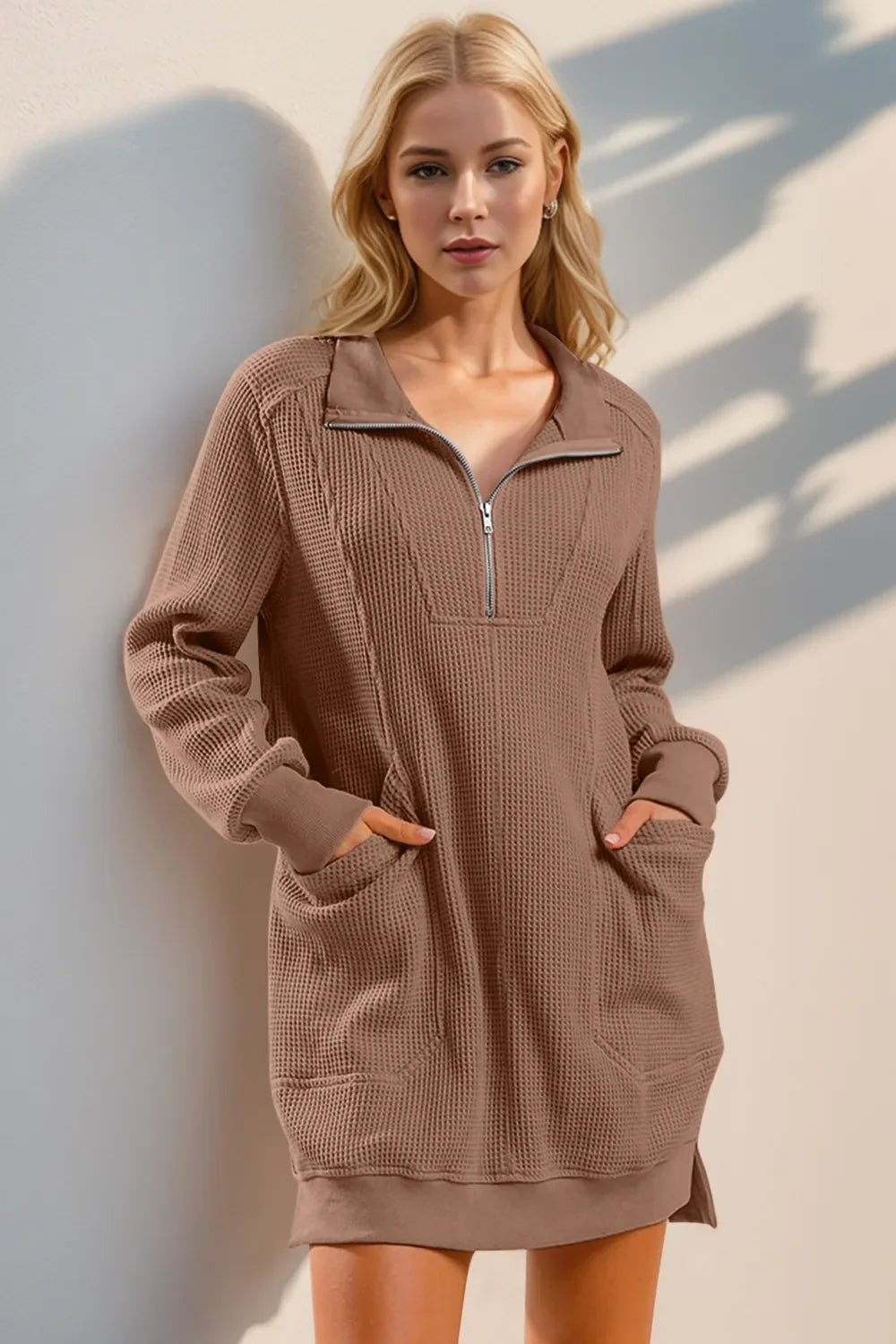 SilverEase Waffle Long-Sleeve Dress for women 50+